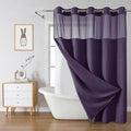 Purple No Hook Waffle Weave Shower Curtain with snap-in Liner Replacement, 230GSM Waterproof Fabric Hotel Shower Curtain Set for Bathroom, Through Mesh Top Window,71Wx74H