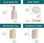 vancasso Ceramic Bathroom Accessories Set 4 Piece, Soap Dispenser with Stainless Steel Pump, Toothbrush Holder, Tumbler and Soap Dish, Modern Relief Design, Bathroom Decor Organizer, Beige-White