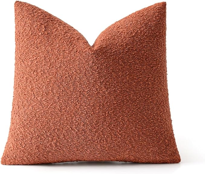 MIULEE Fall 24x24 Inch Textured Boucle Throw Pillow Cover Burnt Orange Accent Solid Eruo Sham Pillow Case Decorative Soft Pack of 1 Couch Cushion Chair Sofa Bedroom Livingroom Home Decor