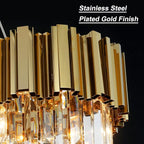 L51.2 Gold Rectangle Crystal Chandelier for Dining Room Modern Luxury Linear Light Fixture for Kitchen Island Contemporary Pendant Ceiling Light Oval Raindrop Chandelier Lighting 19-Light