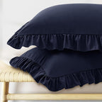 KKJIAF Ruffle Pillow Cases King Size Set of 2, Ruffled Pillow Covers with Envelope Closure, Wrinkle Resistant Ruffled Pillow Shams 20" x 36", Navy Blue
