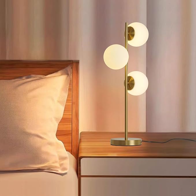 Mid Century Modern Table Lamp White Glass Shade Nightstand Light for Bedroom Offices 3 Globe Table lamp Gold LED lamp