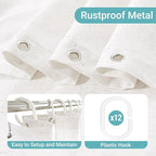 Linen Shower Curtain with 12 Hooks Modern Heavy Duty Washable Fabric Curtain Set Waterproof Thick Cloth Shower Curtains for Bathroom Bathtub Washable, 72x96,Linen White
