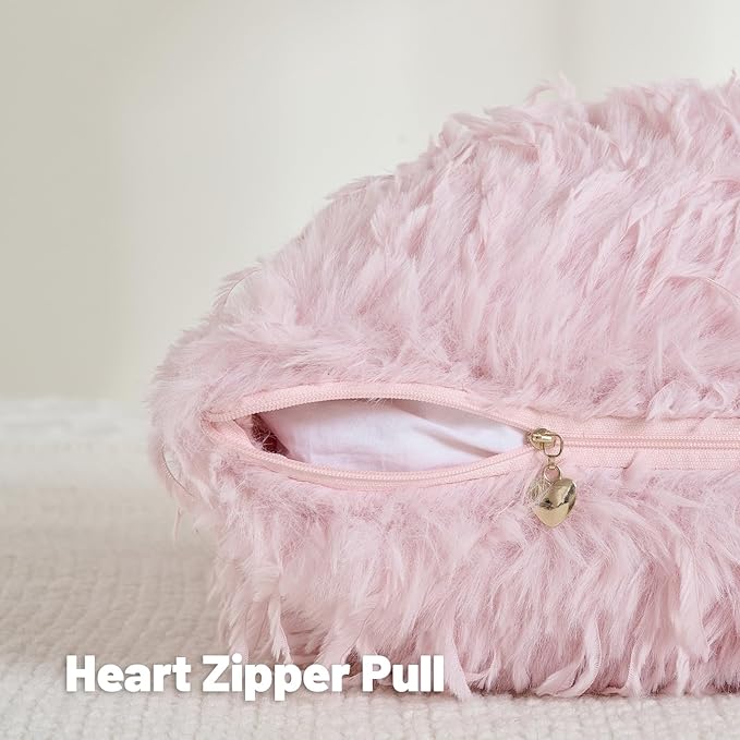 FUTEI Pink Decorative Throw Pillow Covers 24x24 Inch Set of 2,Soft Fluffy Faux Feather Texture European Cushion Cases,Modern Home Luxury Decor for Couch Bed Living Room