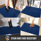 Sturdy Front Door Mat, Absorbent Muddy Dirt Resist Welcome Door Mats Outdoor Indoor, Stain and Fade Resistant, Non-Slip Rubber Backing Low Profile Doormat for Entryway, 36×24, Blue