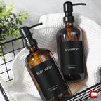 GMISUN Amber Glass Soap Dispenser, 2 Pack Bathroom Hand Soap Dispensers with Stainless Steel Pump, 17 Fl Oz Kitchen Hand and Dish Soap Dispenser Set, Modern Vintage Liquid Brown Soap Dispensers Bottle
