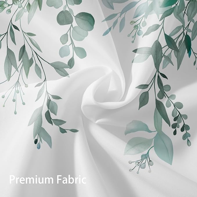 Eucalyptus Shower Curtain, Teal Watercolor Leaves with Floral Botanical Bathroom Decor, Waterproof Fabric Bath Curtain Set with Hooks, 72x78 Inches