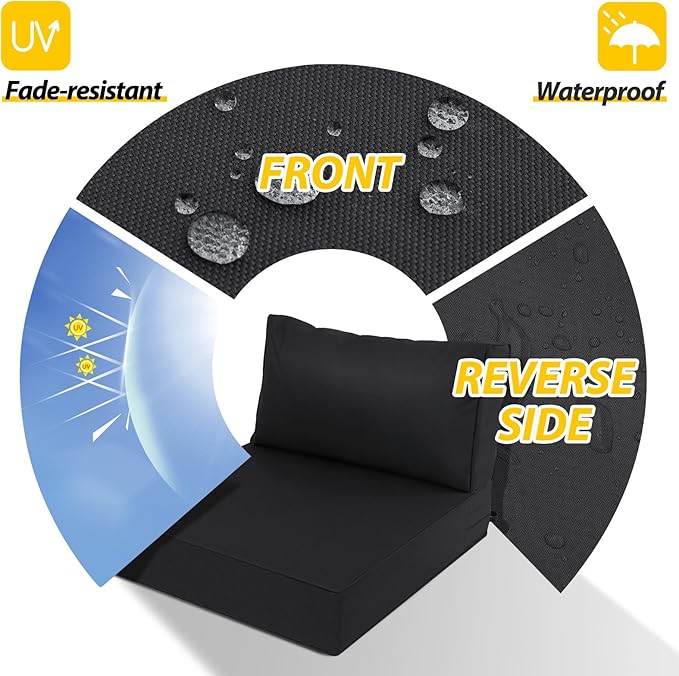 AAAAAcessories Outdoor Deep Seat Cushions, Waterproof, Fade-Resistant Patio Furniture Replacement Cushions, 24" x 24" x 5" + 24" x 13.5", Black