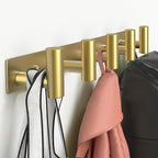 Wall Mounted Coat Rack-5 Hooks, Heavy Duty Stainless Steel Wall Hooks for Towel Coat Bag, Hat Rack Coat Hanger Coat Hooks Towel Racks for Bathroom Entryway Kitchen Hotel Office (Gold, 1 Pack)