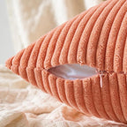 MIULEE Coral Red Corduroy Pillow Covers 16x16 Inch Set of 2 Super Soft Boho Striped Pillow Covers Decorative Textured Throw Pillows for Couch Cushion Bed Livingroom