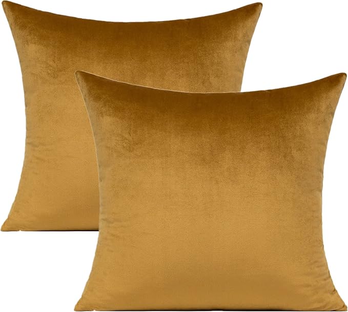 Gold Velvet Throw Pillow Covers 24x24 Christmas Decorations Square Cozy Soft Solid Color Decorative Cushion Cases Home Decor for Couch Patio Sofa Bedroom Car Set of 2