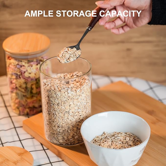 Glass Food Storage Jars Set of 8,26oz-Glass Storage Containers Clear Glass Food Canister with Bamboo Lid Airtight For Serving Tea, Coffee, Flour,Candy, Cookie, Spice(Round-80CMx150CM)