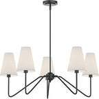 Electro bp;30" Dia 5-Arm Classic Chandeliers Matt Black with White Linen Shades,Light Fixture for Dining Room,Living Room,Bedroom,E12,200W