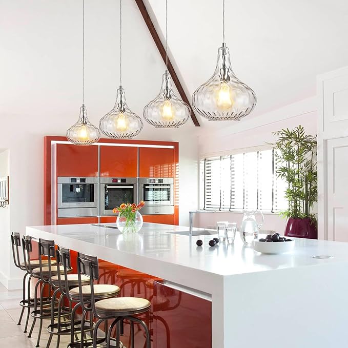 Glass Pendant Light Brushed Nickel 11-inch Hammered Pendant Lighting for Kitchen Island, Kitchen Sink, Hallway, Living Room