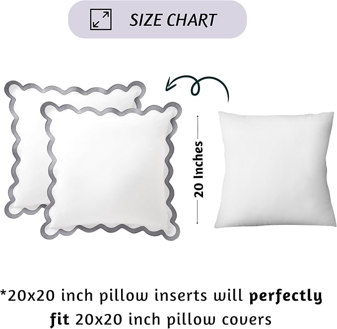 Folkulture Throw Pillow Covers 20x20, Scallop Pillow Cover Set of 2 Decorative Throw Pillows for Couch, Cute Outdoor Pillows or Couch Pillow Covers Standard Size, White Throw Pillows for Living Room