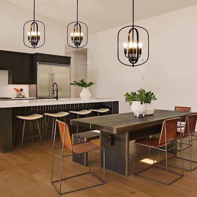 Black Chandelier Light, Modern Farmhouse Chandeliers for Dining Room Light Fixture Entryway Industrial Rustic Geometric Hanging Foyer Lighting Fixtures Kitchen Chandelier for Entryway Bedroom Hallway