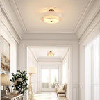Modern Semi Flush Mount Ceiling Light 18" Modern 3-Lights Black Drum Ceiling Lighting Fixture with Linen Shade Vintage Ceiling Lamp for Kitchen, Basement, Laundry Room, Bedroom