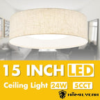 Hamilyeah Flush Mount Ceiling Light 15 inch, 24W LED Lighting Fixture Ceiling Mount for Kitchen, Dimmable Close to Ceiling Lighting Fixture 5CCT for Bedroom, Living Room, Bathroom, Hallway