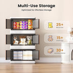 8.4Gal Collapsible Storage Bins with Lids & Wheels - 3 Pack Stackable with Doors, Heavy-Duty Plastic Containers for Home/Office, White