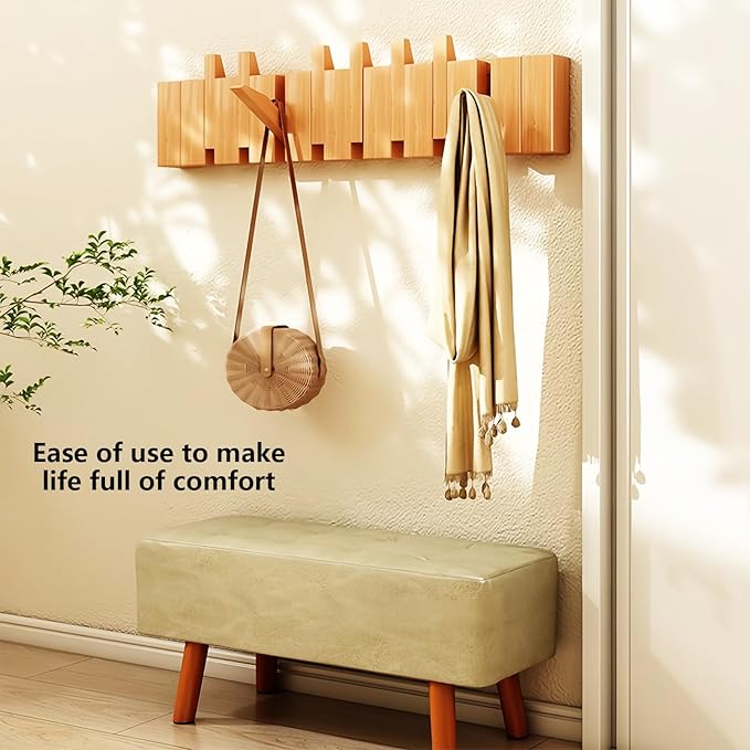 Wall Mounted Piano Key Hanger | Flip Style Hook | Entrance Wall Art Hook, Made of Oak Wood (3 Times Painted, 4 Times Polished) (Beech, 12Hooks)