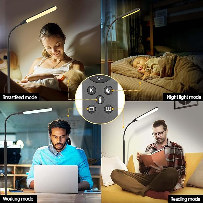 LED Floor Lamp, 18W Super Bright Floor Lamp for Living Room, Adjustable Stepless Colors & Brightness Gooseneck Standing Lamp, Eye Caring Reading Light with Remote