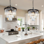 Black Crystal Chandeliers for Dining Room, 3-Tier 4 Lights Modern Chandelier Contemporary Luxury Top K9 Crystal Ceiling Pendant Light Fixture for Foyer Kitchen Bedroom Closet 14"