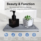 2 PCS Water Absorbing Stone Trays for Bathroom Sink & Kitchen Counter, Fast-Drying Diatomite Sink Coasters, Vanity Tray, Hand Soap Holder with Anti-Skid Pads (9.5" x 4.7" Gray)