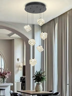 6-Lights Crystal Chandeliers for Staircases Modern Black Chandeliers for High Ceilings Crystal Pendant Light Fixture for Living Room Kitchen Island Foyer Hallway Bar