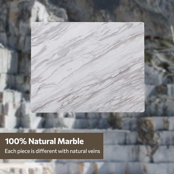 Natural Marble Cutting Board For Kitchen, 16 x 20 Inch Marble Slab Pastry Board With Non-Slip Feet For Baking, Cheese, Charcuterie, Chocolate, White Gray Net Veins