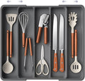 Aujen Silverware Organizer - Expandable Utensil Drawer Organizer with Non-Slip Pads, Adjustable Kitchen Drawer Organizer For Home, Apartment and Kitchen Essentials, Grey, 13.6" x 1.4" x 11.0"~19.9"