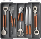 Aujen Silverware Organizer - Expandable Utensil Drawer Organizer with Non-Slip Pads, Adjustable Kitchen Drawer Organizer For Home, Apartment and Kitchen Essentials, Grey, 13.6" x 1.4" x 11.0"~19.9"