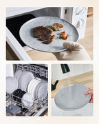 Famiware Porcelain kitchen plates and bowls set, Modern dishes set for 4, Handmade Wave Edge Dinnerware Sets, Microwave and Dishwasher Safe Tableware, Sleek Grey (16pc)