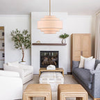 Modern 19.7" Drum Chandelier 4-Lights Vintage Modern Chandelier Light Fixture with Linen Shade Retro Farmhouse Drum Chandeliers for Dining Room, Kitchen Island, Living Room, Bedroom