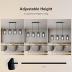 4-Lights Farmhouse Kitchen Light Fixtures Over Island, Adjustable Height Dining Room Chandelier Over Table with Flexible Shade, Hanging Pendent Lighting Over Bar, Black