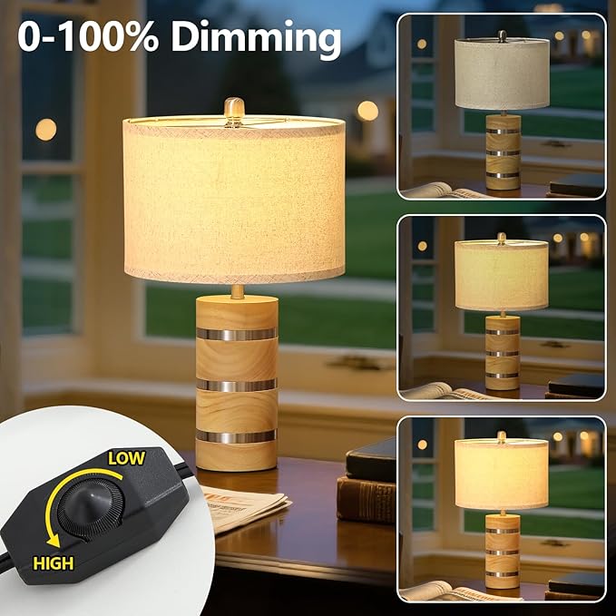 Retro Table Lamp,Farmhouse Nightstand Lamp,Rustic Wood Bedside Lamps,Desk Lamp for Bedroom Living Room Patio Hallway Hotel,UL Listed,Bulbs Included,Set of 2