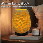 Boho Woven Nightstand Table Lamp - Bamboo 3 Color Temperature Handmade Lamp for Bedroom, Living Room
