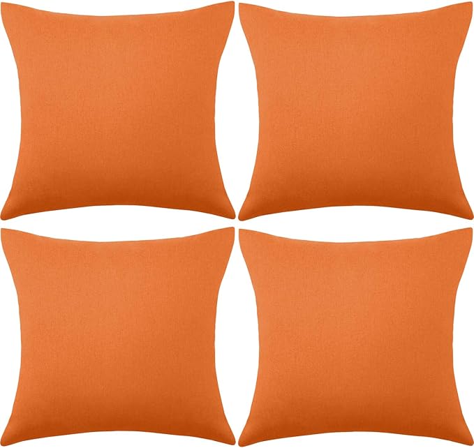 Boao 4 Pack Christmas Decorative Outdoor Waterproof Throw Pillow Covers Square Patio Balcony Garden Waterproof Cushion Case PU Coating Pillow Shell for Couch Bed Patio Sofa, 18 x 18 Inch(Orange)