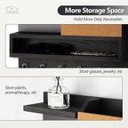 Key Holder for Wall Mount with Mail Organizer, Farmhouse Key Holder for Wall with Shelf, Chalkboard&Corkboard, Entryway Organizer 11 Metal Hooks, Decorative Natural Pine Wood, 14.6*11.1*3.3”, B-Black