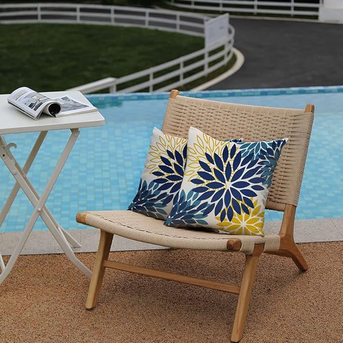 DFXSZ Blue Yellow Flower Pillow Covers 16x16 Inch Set of 2 Outdoor Throw Pillows Outdoor Waterproof Decor for Living Room Sofa Patio Funiture Garden Floral Polyester Pillow Covers 012D16
