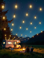 luckystyle 29FT Solar String Lights Outdoor Waterproof with 10+1 LED Bulbs Long Last for 20+Hrs, Commercial Grade Shatterproof USB Patio Solar Powered Lights for Camping，Backyard, Garden, Porch Decor