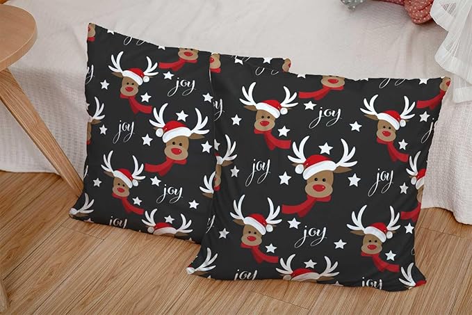 CAPSCEOLL 2PCS Gray Christmas Living Room Pillow Covers 18X18Inch Cute Deer Antlers Christmas and Scarf Snow Star Pillowcover for Bedroom Sofa Living Room Zipper Pillow Cases