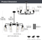8-Light Modern Black Chandelier with Clear Glass Shades, E26 Base Farmhouse Pendant Light Fixture, Adjustable Swivel Heads Ceiling Lighting, Industrial Chandelier for Dining Room Kitchen Hallway