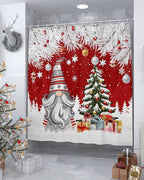 Vandarllin Christmas Gnome Shower Curtain, Winter Merry Christmas Tree Balls Shower Curtains Set with Hooks, Red Waterproof Fabric Bathroom Curtains Decor Home Accessories, Stall Long 54 X 78 Inch