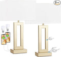 Nightstand Table Lamps for Bedrooms Set of 2 - Touch Bedside Lamp with USB C+A, 3 Way Dimmable Living Room Lamps for End Tables Set of 2(White&Gold)