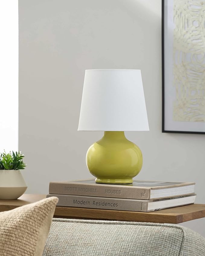 BoutiqueRugs Navarro Boho Ceramic Bedside Table Lamp for Bedroom Nightstand and Living Room - Shade Cotton - Light Green, Sage - 13" H