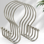 AmazerBath Shower Curtain Hooks Brushed Nickel Shower Curtain Rings, Simple Double Hook Shower Curtain Hooks Rust Proof, Smooth Glide Metal Shower Hooks for Shower Curtain, 12Pcs Shower Rod Hooks