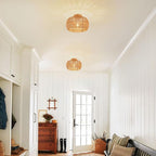 Boho Ceiling Light Fixtures Rattan Chandelier Bedroom Light Small Rattan Flush Mount Ceiling Light Hand-Woven Chandelier for Nursery Light Kitchen Farmhouse Chandeliers