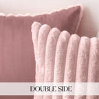 MOSAYT Spring Faux Fur Throw Pillow Covers 22x22, Set of 2, Plush Velvet Soft Pillow Case,Fluffy Striped Decorative Couch Pillow Covers for Sofa, Bedroom, Living Room(Pink)