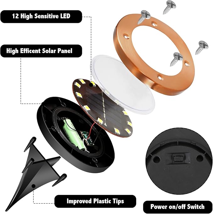 Solar Ground Lights Outdoor Waterproof Flat Garden Solar Disk Lights Floor 12 LED 16 Pack for Garden Patio Pathway Landscape Driveway Yard Path Decor
