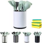 Utensil Holder,4-in-1 Large Kitchen Utensil Holder For Counter,Rotating Silverware Organizer Cooking Flatware Spoon Spatula Tool Cutlery Container Stainless Steel Caddy